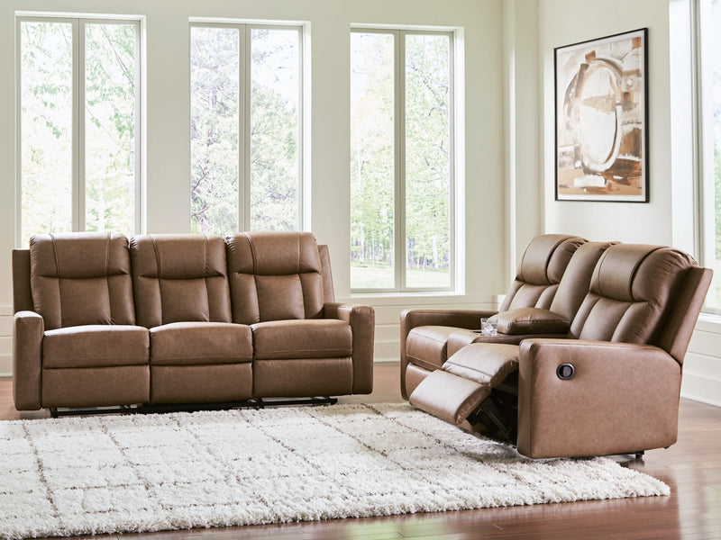 Mackmenville Reclining Sofa and Reclining Loveseat with Console Living Room Set Caramel