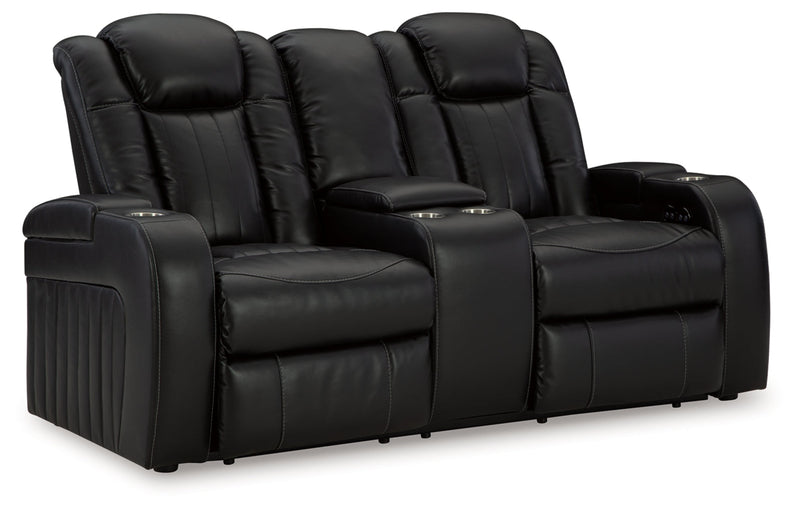 Caveman Den Power Reclining Loveseat/Console/Adjustable Headrest