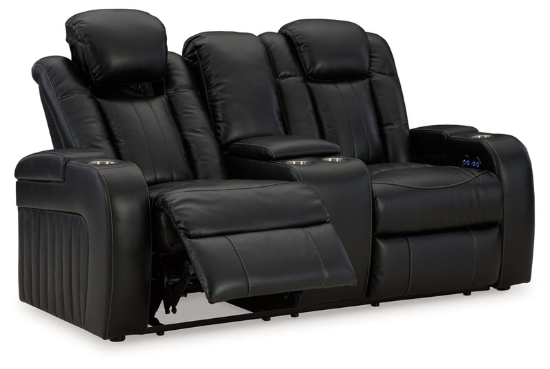 Caveman Den Power Reclining Loveseat/Console/Adjustable Headrest