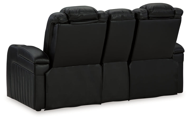 Caveman Den Power Reclining Loveseat/Console/Adjustable Headrest