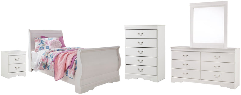 Anarasia Sleigh Bed, Dresser, Mirror, Chest & Nightstand, Bedroom Set