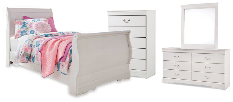 Anarasia Sleigh Bed, Dresser, Mirror, Chest & Nightstand, Bedroom Set