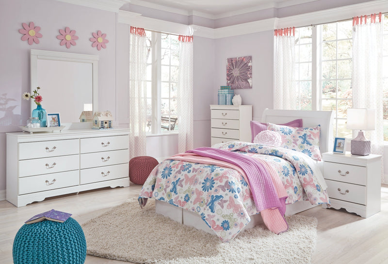 Anarasia Sleigh Bed, Dresser, Mirror, Chest & Nightstand, Bedroom Set