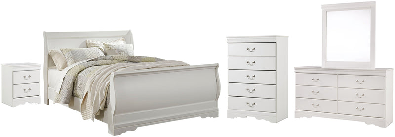 Anarasia Sleigh Bed, Dresser, Mirror, Chest & Nightstand, Bedroom Set