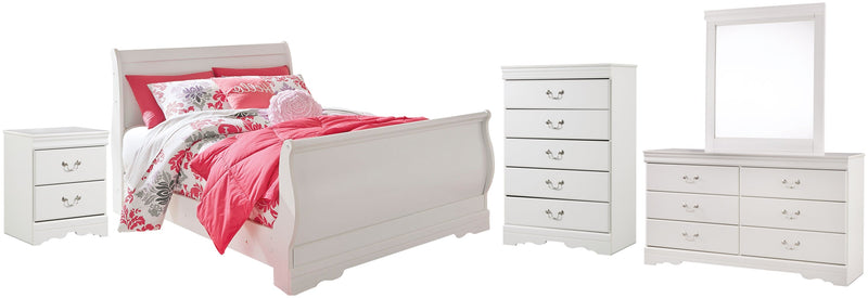 Anarasia Sleigh Bed, Dresser, Mirror, Chest & Nightstand, Bedroom Set