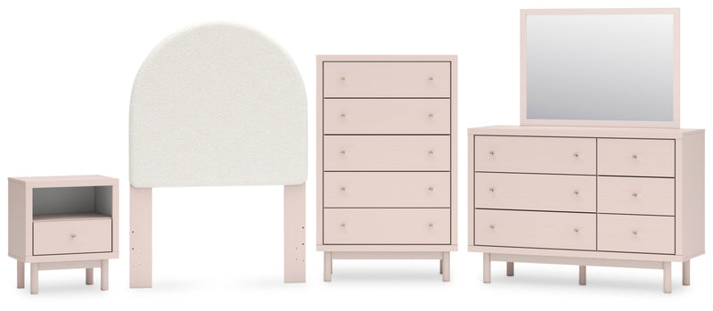 Wistenpine Upholstered Panel Bed, Dresser, Mirror, Chest & Nightstand, Bedroom Set