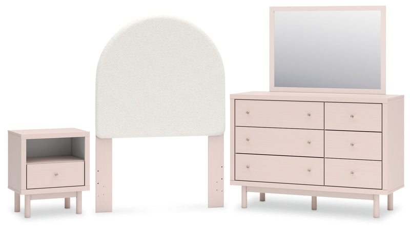 Wistenpine Upholstered Panel Bed, Dresser, Mirror, Chest & Nightstand, Bedroom Set