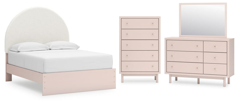 Wistenpine Upholstered Panel Bed, Dresser, Mirror, Chest & Nightstand, Bedroom Set
