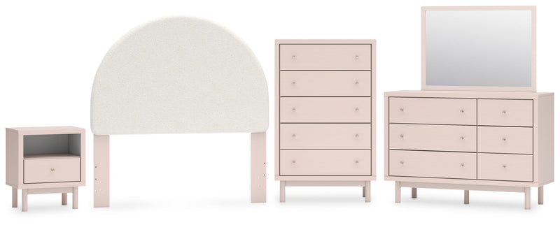 Wistenpine Upholstered Panel Bed, Dresser, Mirror, Chest & Nightstand, Bedroom Set