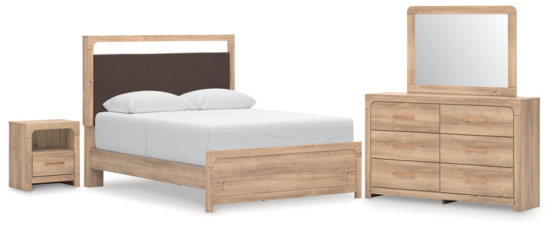 Kinlanni Upholstered Bed, Dresser, Mirror & Nightstand, Bedroom Set