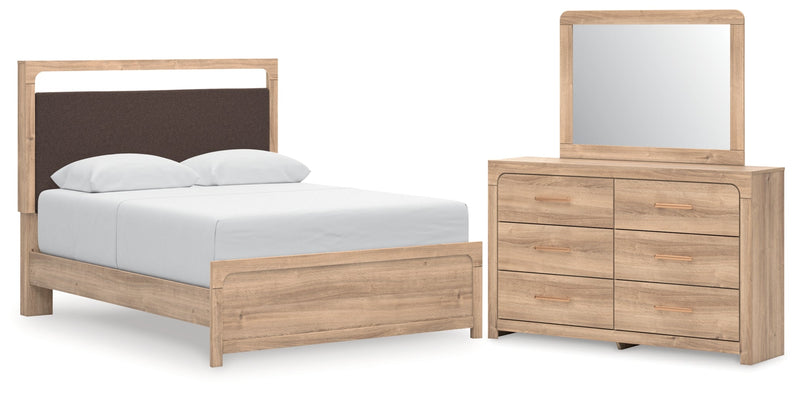 Kinlanni Upholstered Bed, Dresser, Mirror & Nightstand, Bedroom Set