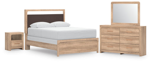 Kinlanni Bedroom Sets Queen Upholstered Panel Bed Dresser, Mirror and Nightstand
