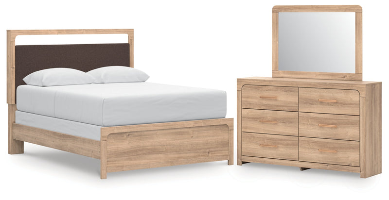 Kinlanni Upholstered Bed, Dresser, Mirror & Nightstand, Bedroom Set
