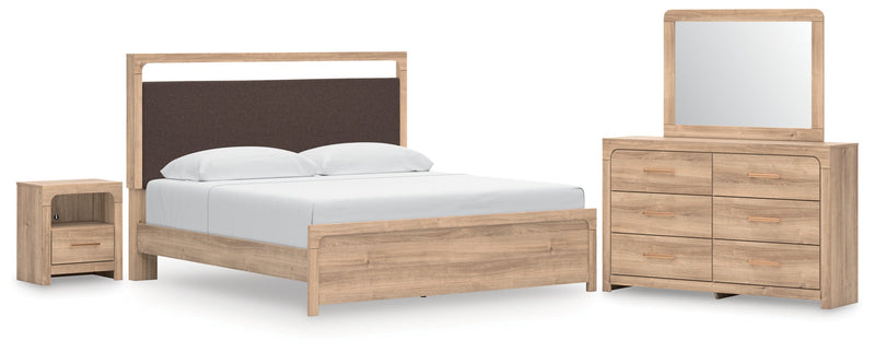 Kinlanni Upholstered Bed, Dresser, Mirror & Nightstand, Bedroom Set