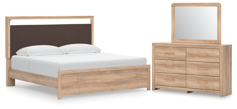 Kinlanni Upholstered Bed, Dresser, Mirror & Nightstand, Bedroom Set
