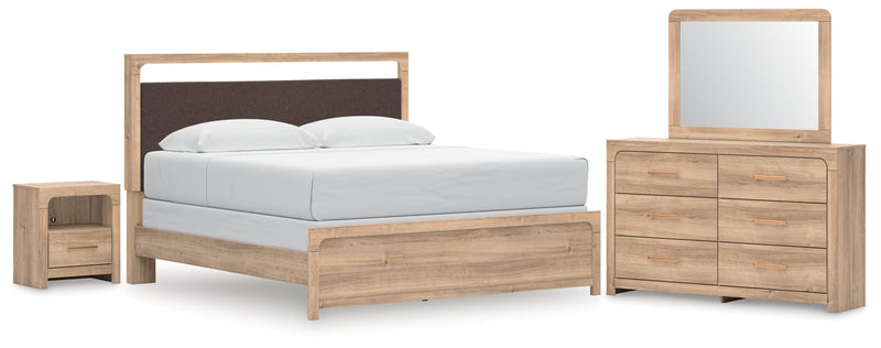 Kinlanni Upholstered Bed, Dresser, Mirror & Nightstand, Bedroom Set