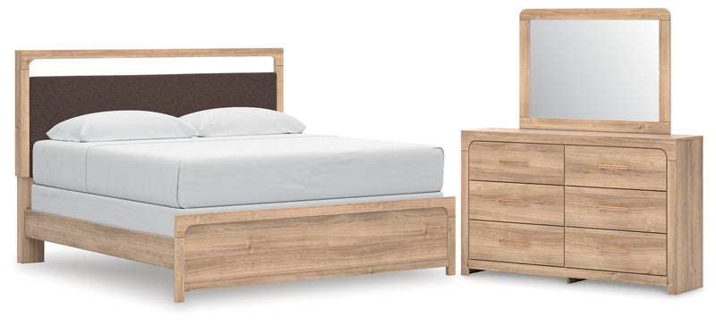 Kinlanni Upholstered Bed, Dresser, Mirror & Nightstand, Bedroom Set