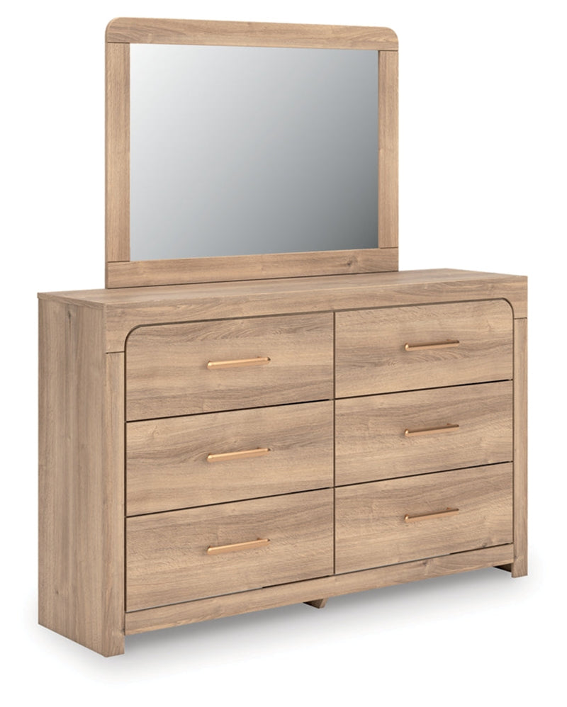 Kinlanni Upholstered Bed, Dresser, Mirror & Nightstand, Bedroom Set