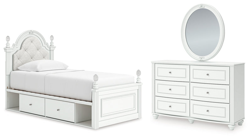 Kozlani Upholstered Panel Bed, Dresser, Mirror & Nightstand, Bedroom Set