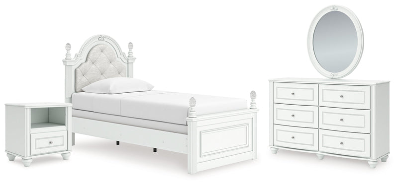Kozlani Upholstered Panel Bed, Dresser, Mirror & Nightstand, Bedroom Set