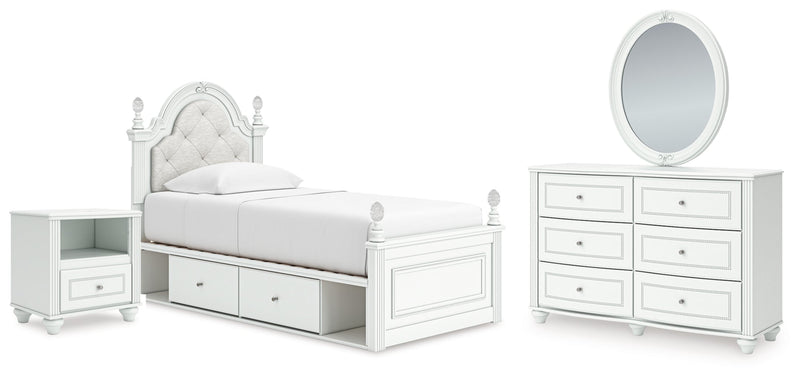 Kozlani Upholstered Panel Bed, Dresser, Mirror & Nightstand, Bedroom Set