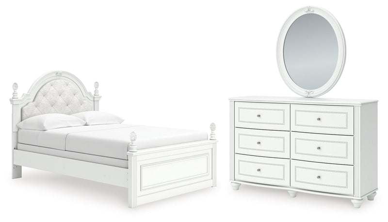 Kozlani Upholstered Panel Bed, Dresser, Mirror & Nightstand, Bedroom Set