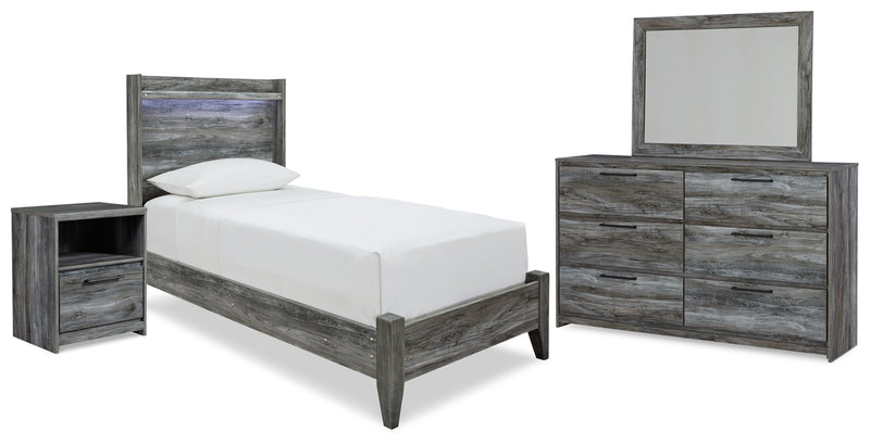 Baystorm Full Panel Bed with 2 Storage Drawers, Dresser and Mirror