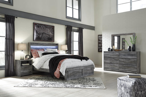 Baystorm Bedroom Sets Queen Panel Bed with 2 Storage Drawers Mirrored Dresser and Nightstand