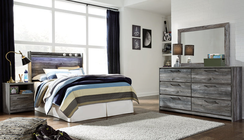Baystorm Full Panel Bed with 2 Storage Drawers, Dresser and Mirror