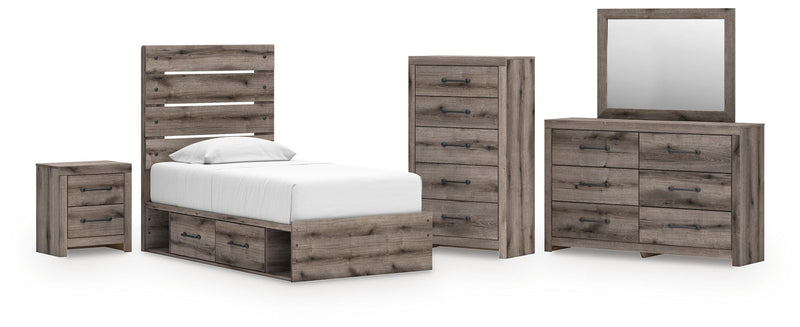 Graystorm Bedroom Sets Twin Panel Bed with Storage Dresser, Mirror, Chest and Nightstand