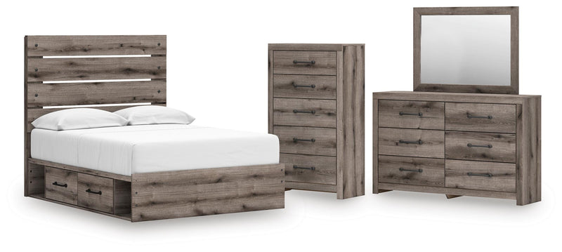 Graystorm Bedroom Sets Full Panel Bed with Storage Dresser, Mirror and Chest
