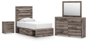 Graystorm Bedroom Sets Twin Panel Bed with Storage Dresser, Mirror and Nightstand