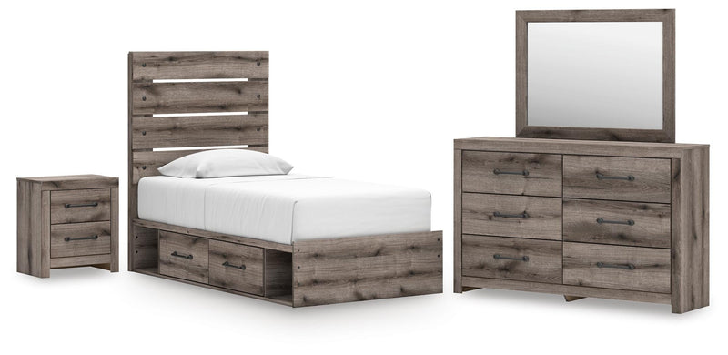 Graystorm Bedroom Sets Twin Panel Bed with Storage Dresser, Mirror and Nightstand