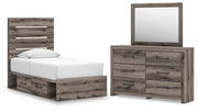 Graystorm Bedroom Sets Twin Panel Bed with Storage Dresser and Mirror