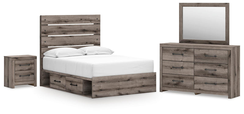 Graystorm Bedroom Sets Full Panel Bed with Storage Dresser, Mirror and Nightstand
