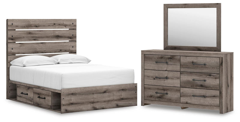 Graystorm Bedroom Sets Full Panel Bed with Storage Dresser and Mirror