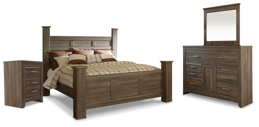 Juararo Bedroom Sets King Poster Bed Mirrored Dresser and Nightstand