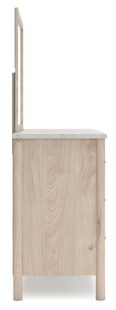 Cadmori Full Upholstered Panel Bed, Dresser and Mirror