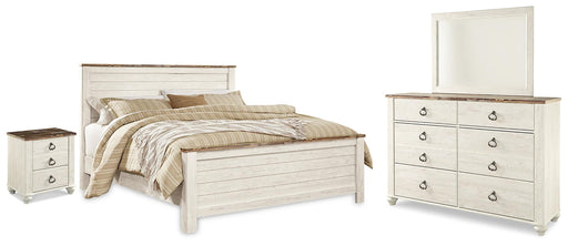 Willowton Bedroom Sets King Panel Bed Mirrored Dresser and Nightstand