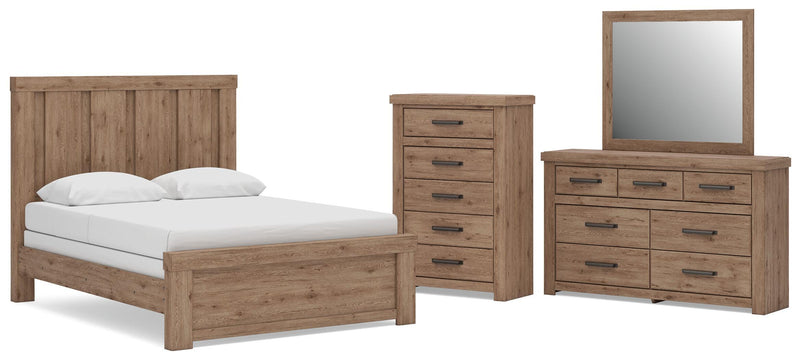 Oliandon Bedroom Sets Queen Panel Bed Dresser, Mirror and Chest