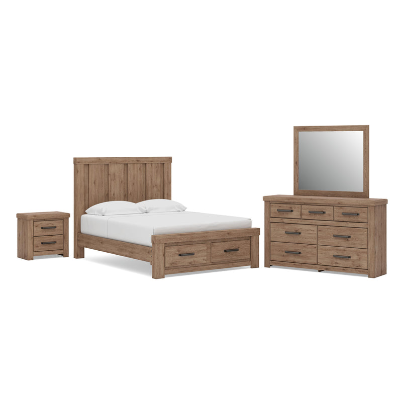 Oliandon Bedroom Sets Queen Panel Storage Bed. Dresser Mirror and Nightstand