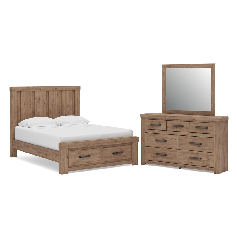 Oliandon Bedroom Sets Queen Panel Storage Bed Dresser and Mirror