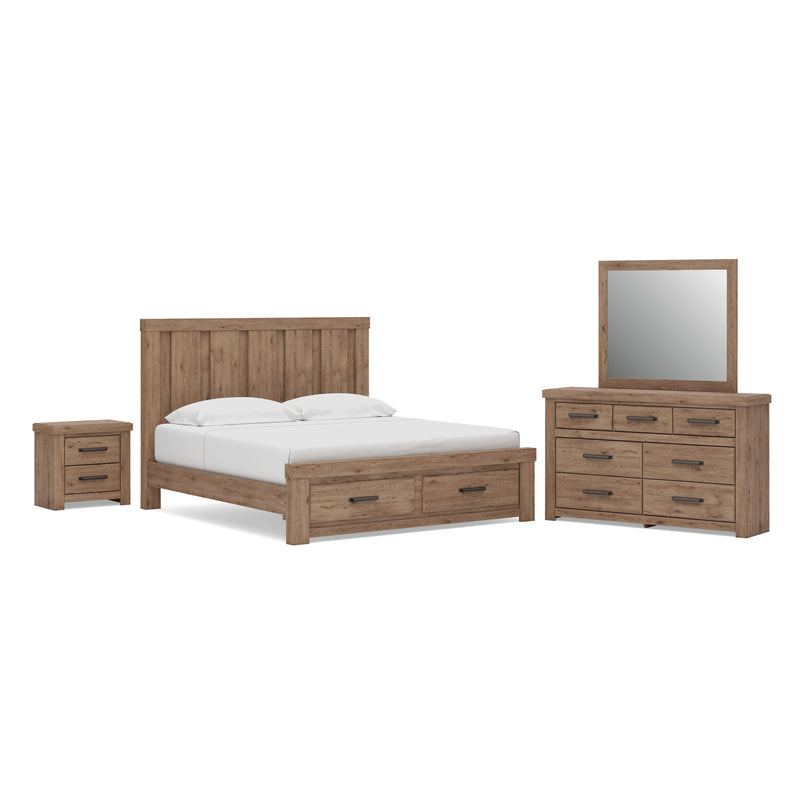 Oliandon Bedroom Sets King Panel Storage Bed. Dresser Mirror and Nightstand