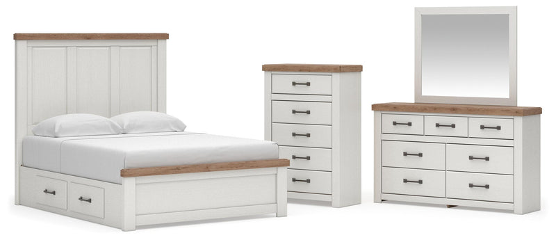 Savonport Queen Panel Bed with Storage, Dresser, Mirror and Chest