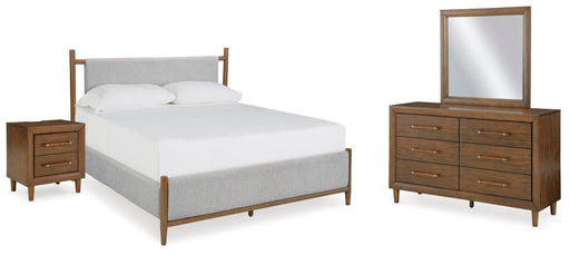 Lyncott Bedroom Sets Queen Upholstered Bed Mirrored Dresser and Nightstand