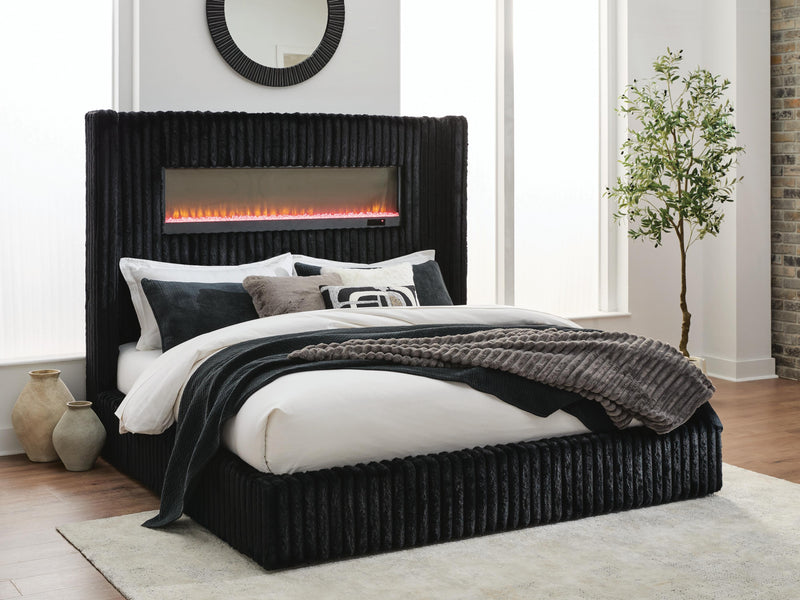 Agrander Upholstered Bed with Fireplace and Wireless Audio