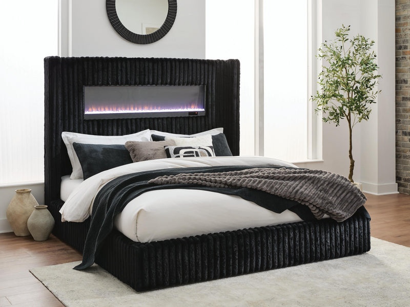 Agrander Upholstered Bed with Fireplace and Wireless Audio