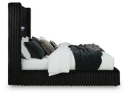 Agrander Upholstered Bed with Fireplace and Wireless Audio