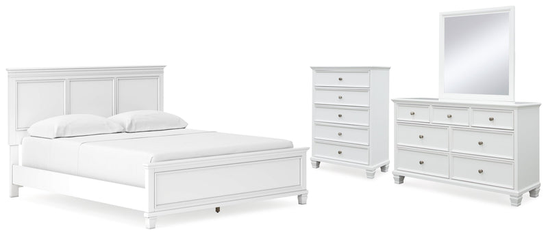 Fortman California King Panel Bed with Mirrored Dresser