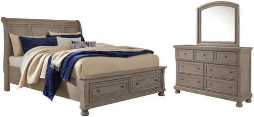 Lettner Bedroom Sets Queen Sleigh Bed with 2 Storage Drawers Mirrored Dresser